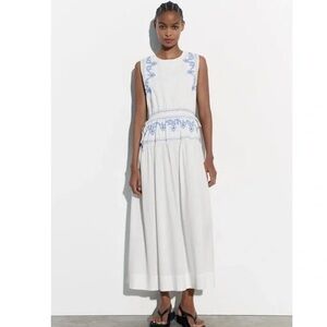 Zara White Sleeveless Crew Neck Maxi Sundress